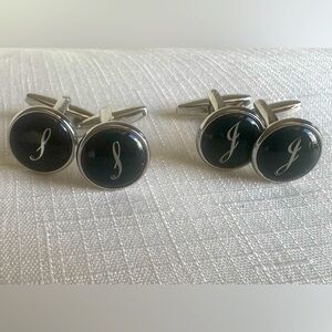 Round Engraved Silver Letters Initial “S” and “J” Cufflinks.